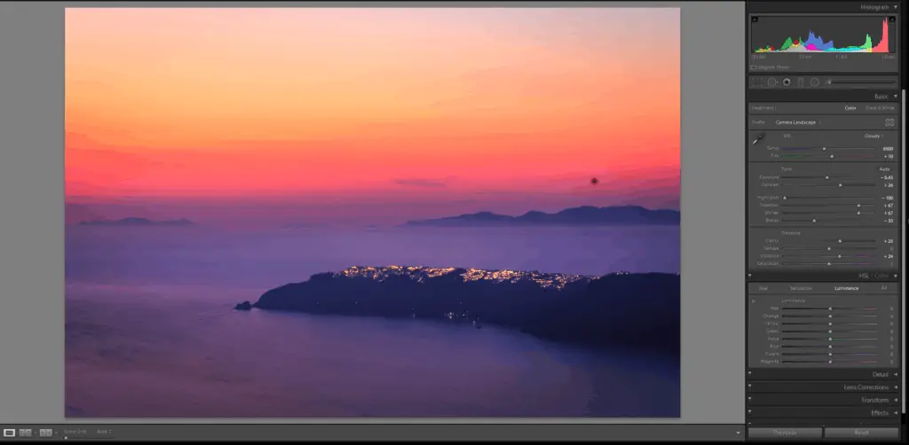 Oia Santorini sunset Lightroom Develop 24102018